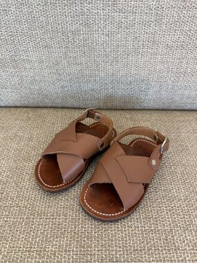 Classic Brown Leather Cross-Strap Kids Sandals